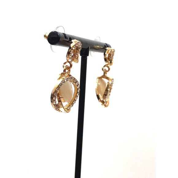 Gold Tone Trendy Round Drop Earrings with Cubic Zirconia - Picture 7 of 12